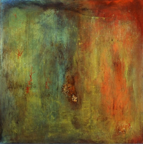 Hidden Treasures, abstract painting 36 x 36 by Clara Berta