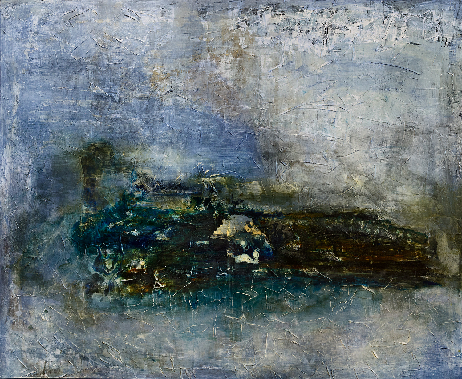 Clara Berta's Hidden Island, mixed media on canvas, 60"x72"