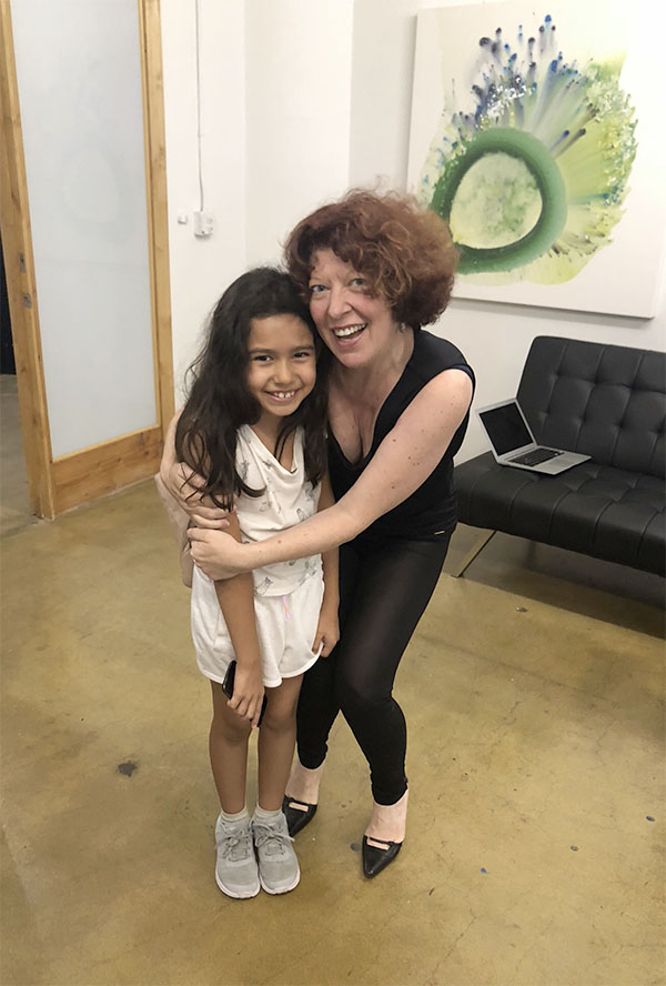 Clara with a young art lover at the Downtown Los Angeles Art Walk