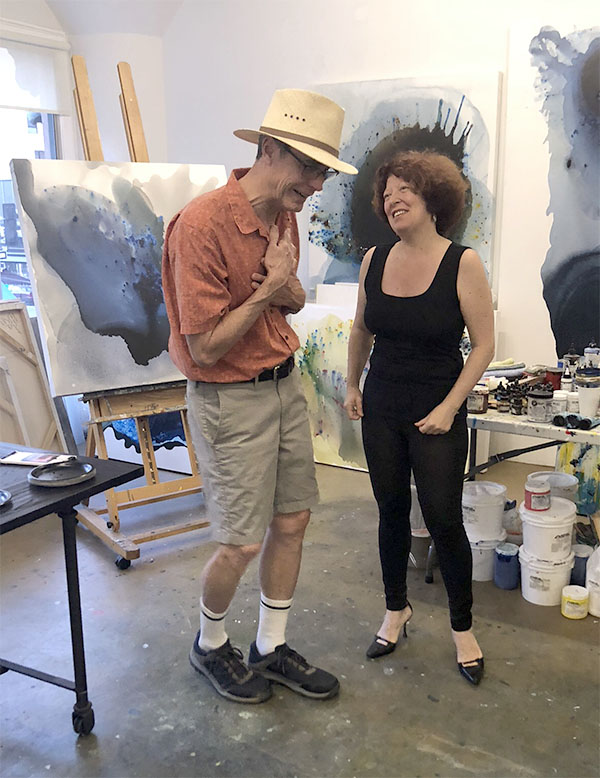 Clara connects with a visitor during the Downtown Los Angeles Art Walk 2018
