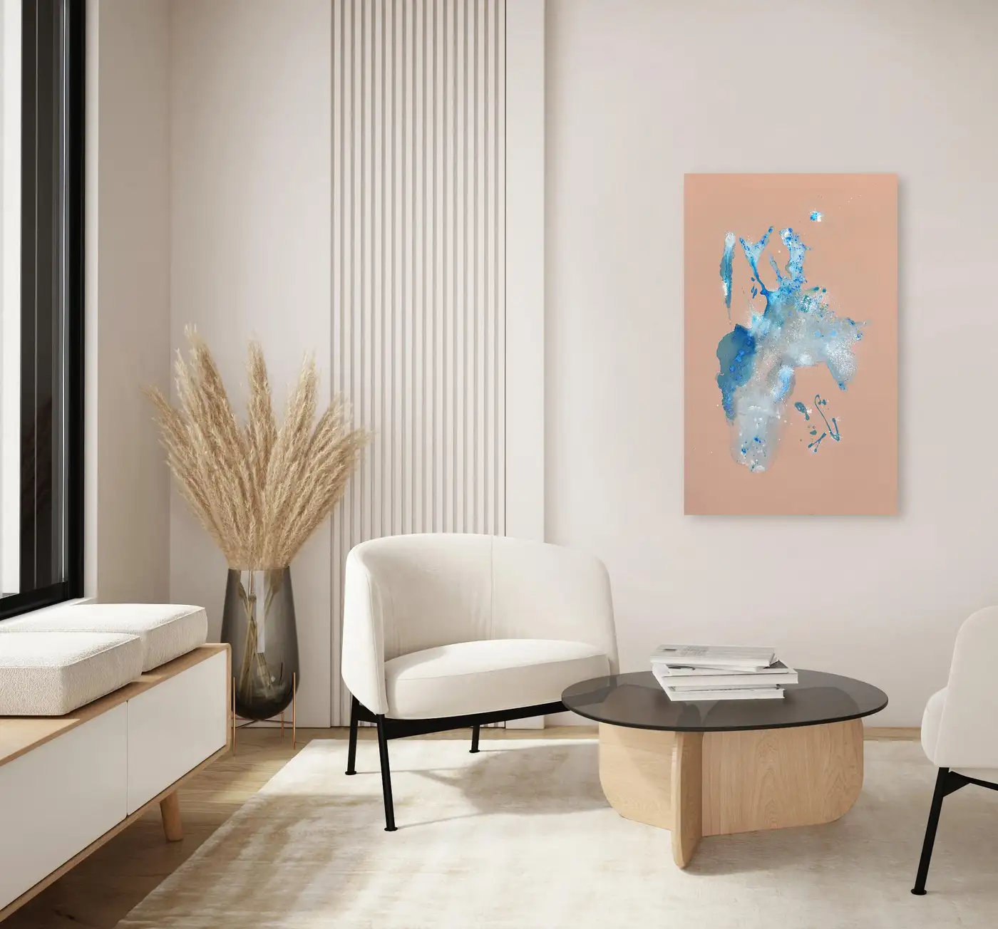 Organic Way by Clara Berta, a 36x60 acrylic on canvas featuring fluid movements and pours of magic. An original piece showcasing the beauty of a clear space for abstract art.