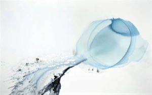 Large-scale abstract fluid painting titled 'O' by Clara Berta. Created with poured acrylics and water on a 60x96 inch canvas, the piece features organic, marble-like flows and soft gradients without visible brushstrokes, evoking a sense of natural liquid movement.