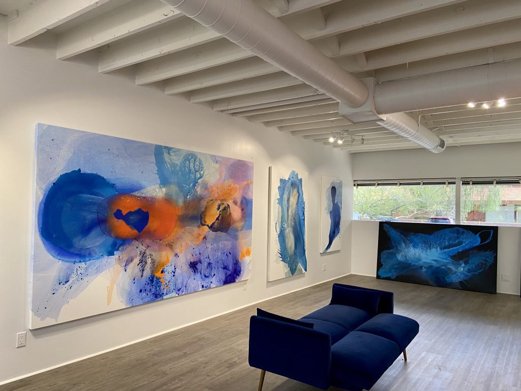 Clara Berta's 72x115 inch large-scale fluid movement painting 