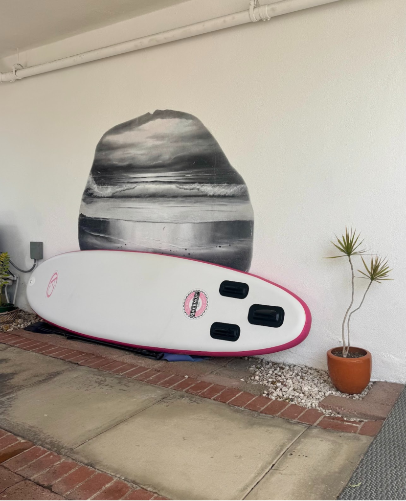 Surfboard detail in Laguna Beach, California, near the artist's studio entrance.