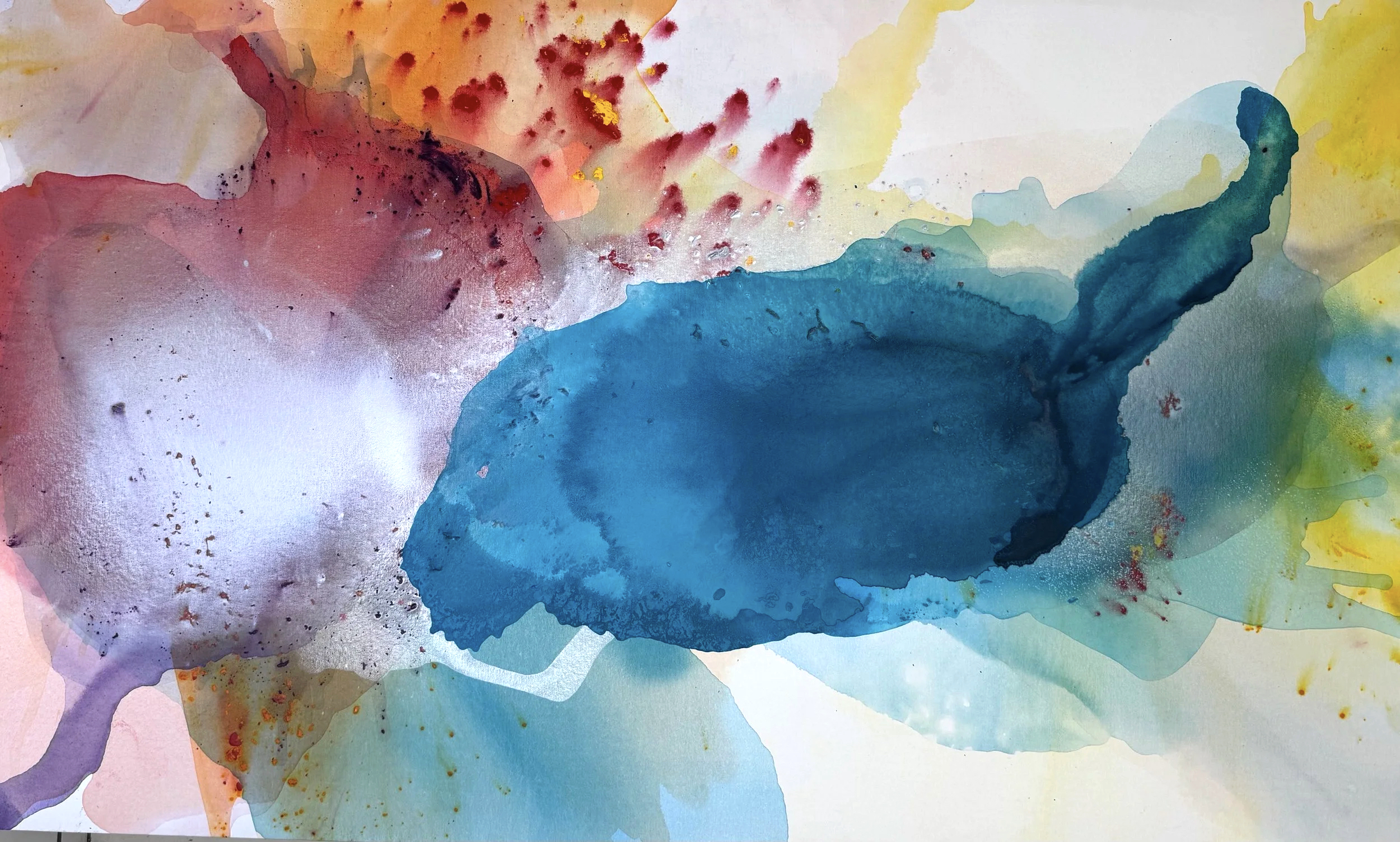 Colourful and fluid abstract acrylic painting by Laguna Beach artist Clara Berta