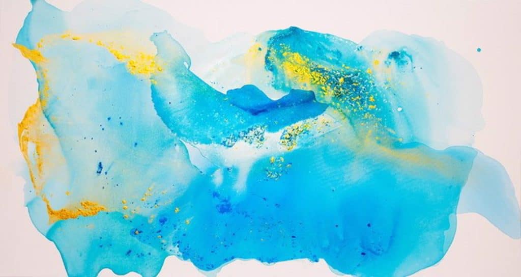 Essence," a large-scale 48x96 inch abstract painting by Clara Berta, featuring layered acrylic textures on canvas.