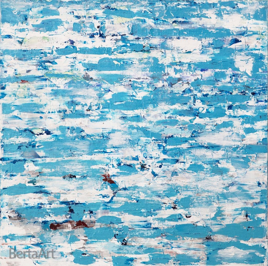 A large-scale custom commissioned abstract painting by Clara Berta inspired by the Whitsunday Islands